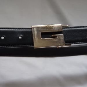 GUCCI Leather Belt Size 33 (32-34) Reversible black + dark brown VG cond